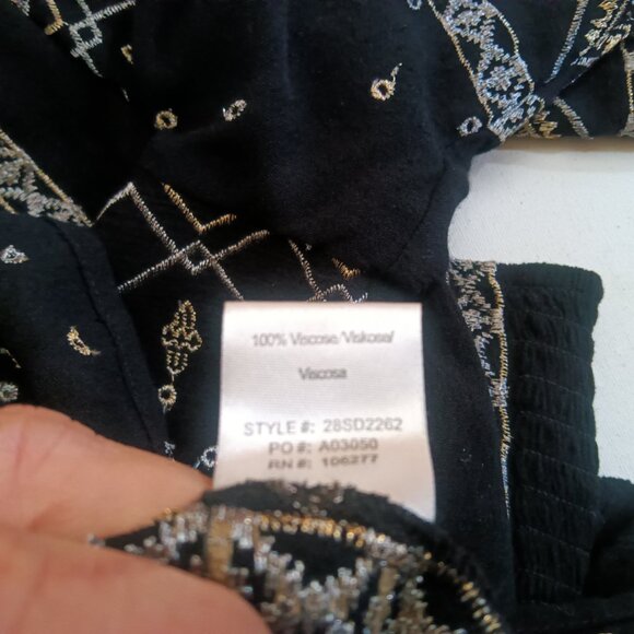 HALE BOB Black Embroidered Gold Silver Square Neck Grecian Peasant Blouse - Picture 10 of 10